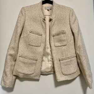 J.Crew Metallic wool Tweed Blazer Jacket in Off White 4 pockets SZ4 bust 37